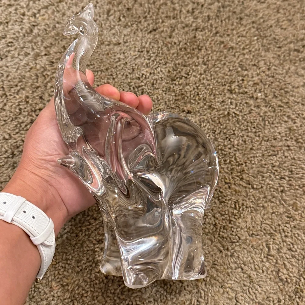 Art Glass Solid Crystal Elephant Figurine with Trunk Up, Made in Sweden, 5-1/2